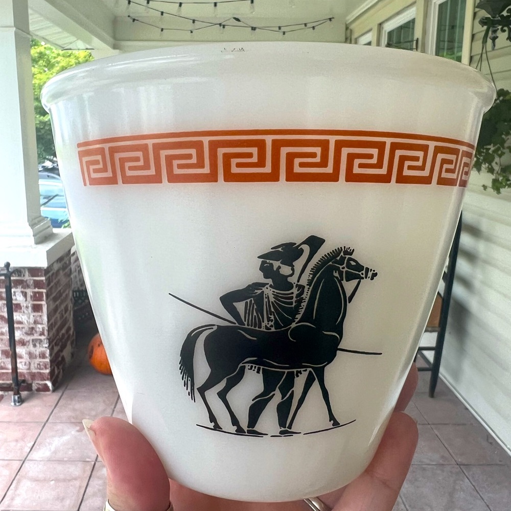 Vintage Hazel Atlas Grecian Platonite Milk Glass Ice Mixing Bowl 5" Tall